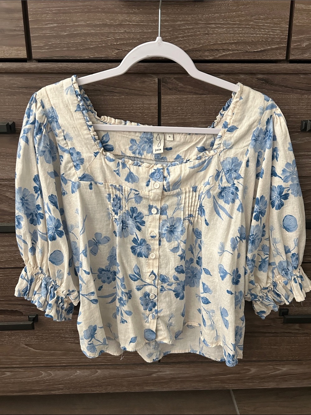 Joie Cream Blouse with Blue Floral Print